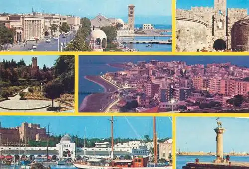 Greece postcard Rhodes multi view mosque clocktower aerial