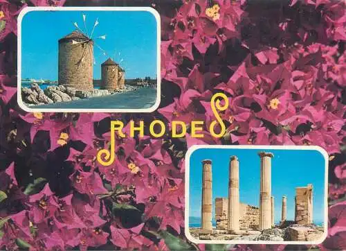 Greece postcard Rhodes multi view windmill