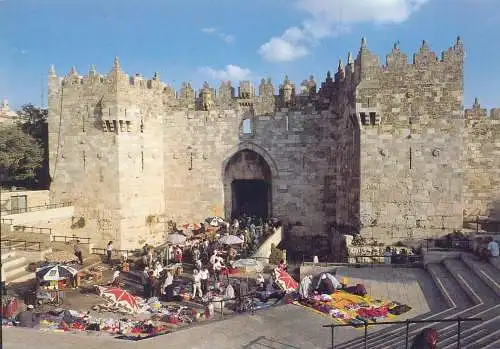 Israel Jerusalem postcard Damascus gate and street market