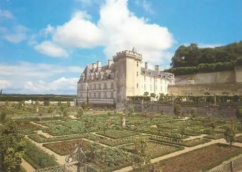 Castle postcard Villandry fortified castle and gardens
