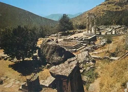 Greece postcard Delphi temple ruins Tholos