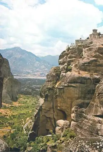 Greece postcard Meteora church monastery on top of the mountain