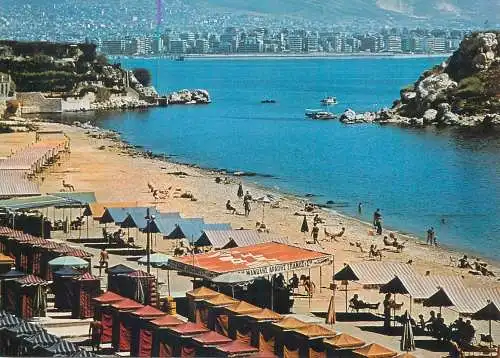 Greece postcard Piraeus beach and harbour view