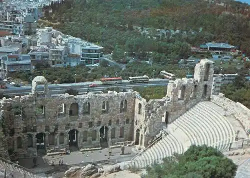 Greece postcard Athens Odeion of Herodes Atticus ruins view from above