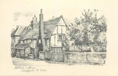 UK postcard Buckinghamshire Milton's cottage Chalfont St. Giles drawing