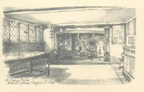 UK postcard Buckinghamshire Milton's cottage Chalfont St. Giles drawing a living room