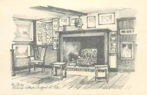 UK postcard Buckinghamshire Milton's cottage Chalfont St. Giles drawing the study