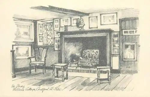 UK postcard Buckinghamshire Milton's cottage Chalfont St. Giles drawing the study