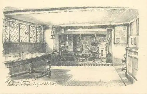 UK postcard Buckinghamshire Milton's cottage Chalfont St. Giles drawing a living room