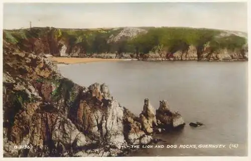 UK postcard Channel island Guernsey the lion and dog rocks