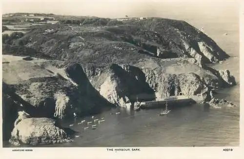 UK postcard Sark island The harbour aerial Aerofilms