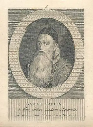 Antique etching 9 x 12 cm swiss botanist Gaspard Bauhin