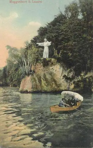 Switzerland postcard Meggenhorn bei Luzern Christus statue rowboat