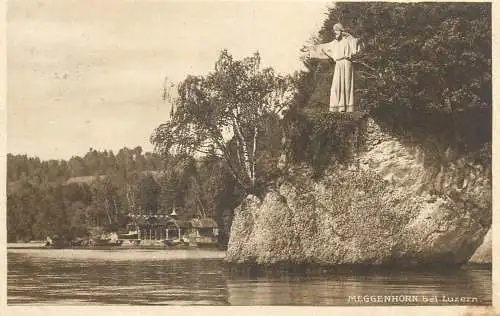 Switzerland postcard Meggenhorn bei Luzern Christus statue E. Goetz 1917