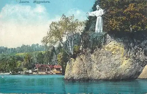 Switzerland postcard Meggenhorn bei Luzern Christus statue E. Goetz