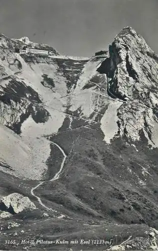 Switzerland postcard Hotel Pilatus Kulm mit Esel 1952