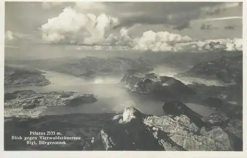 Switzerland postcard Pilatus Blick gegen Vierwaldstattersee Rigi Burgenstock