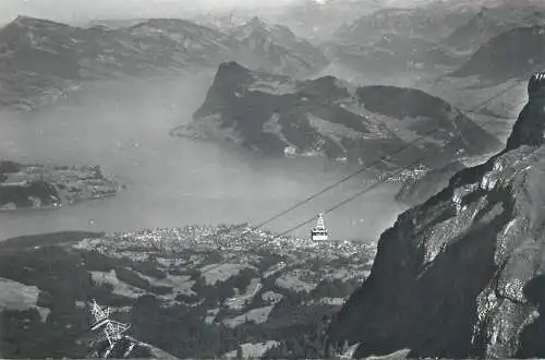 Switzerland postcard Schwebebahn Pilatus aerial view of valley teleferique
