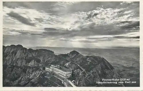 Switzerland postcard Hotel Pilatus Kulm Abendstimmung vom Esel 1945