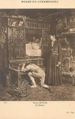 Famous art painting postcard Luxembourg Henry Mosler le retour