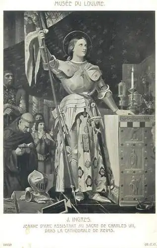 Louvre museum vintage work of art postcard Jeanne d'Arc at Charles VII Coronation at Reims Cathedral by J. Ingres