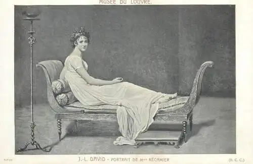 Louvre museum vintage work of art postcard Portrait de Mme Recamier by J.-L David