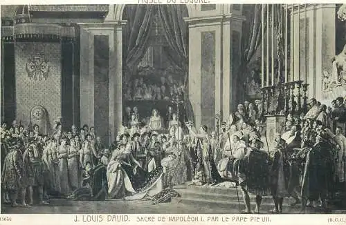 Louvre museum vintage work of art postcard Napoleon I coronation by Pope Pius VII painted by J. Louis David