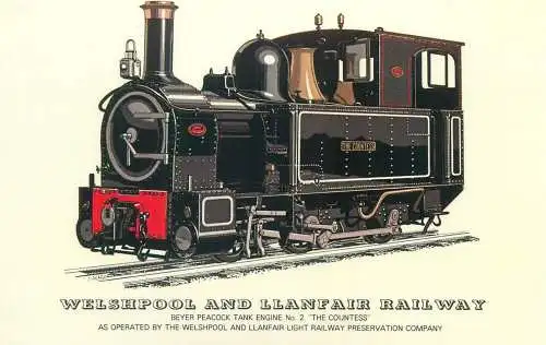 Welshpool and LLanfair Railway Railed transport history postcard Beyer Peacock Tank Engine The Countess