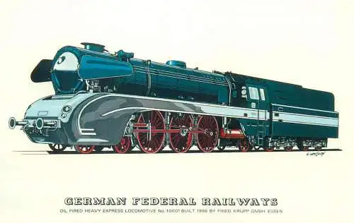German Federal Railways Railed transport history postcard Oil Fired Heavy Express Locomotive
