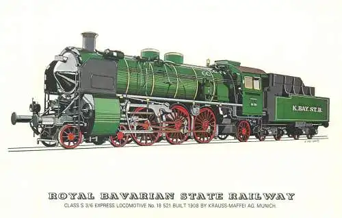 Royal Bavarian State Railway Railed transport history postcard Class S 3/6 Express Locomotive