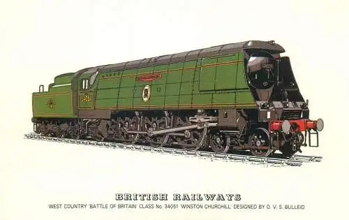 British Railways Railed transport history postcard West Country Battle of Britain Class Winston Churchill locomotive