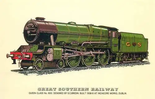 Great Southern Railway Railed transport history postcard Queen Class locomotive