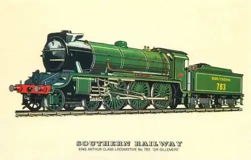 Southern Railway Railed transport history post card King Arthur classs locomotive ''Sir Gilmere"