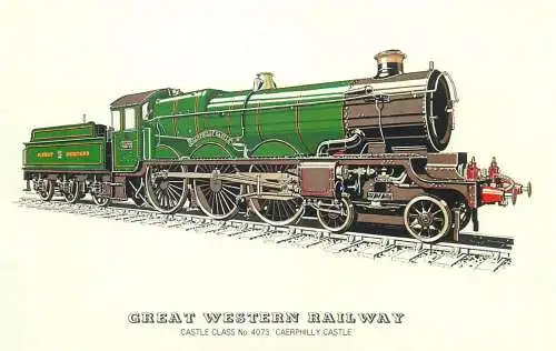 Great Western Railway Railed transport history post card Castle Class Caerphilly Castle