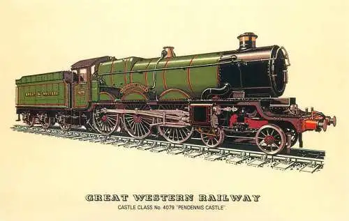 Great Western Railway Railed transport history post card Castle Class Pendennis Castle