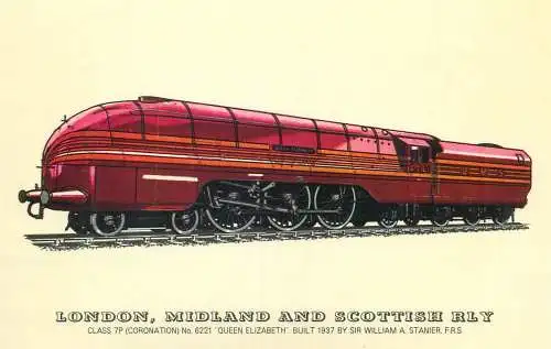 Coronation Class Queen Elizabeth locomotive London, Midland and Scottish Railway Railed transport history post card