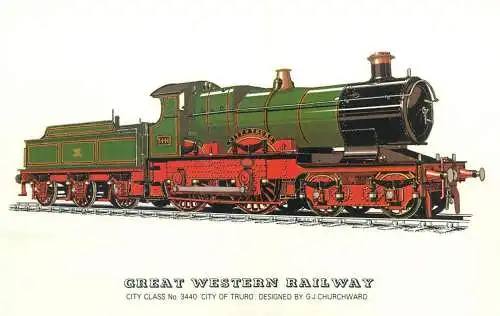 Railed transport history postcard railway City Class locomotive City of Truro Great Western Railway