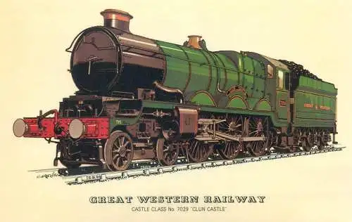 Railed transport history postcard railway locomotive Great Western Railway Castle Class Clun Castle