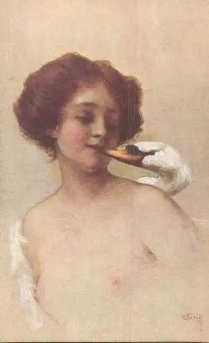 Fine Arts Postcard nude woman with swan painting