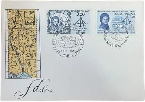 FDC Finland France 1986 Mesures d'arcs de méridien par Maupertuis et La Condamine