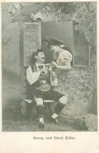 German folk type duo Georg und Gusti Edler Postkarte 1900s