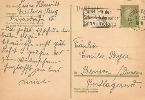 Entier postal stationery card Allemagne 1932 Freiburg correspondance
