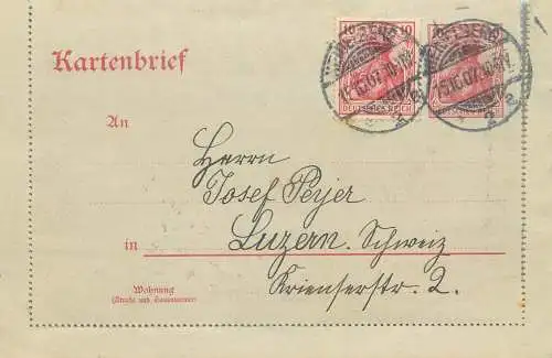Postkarte Germany 1907 postal stationery card closed correspondance HEIDELBERG to Luzern Switzerland