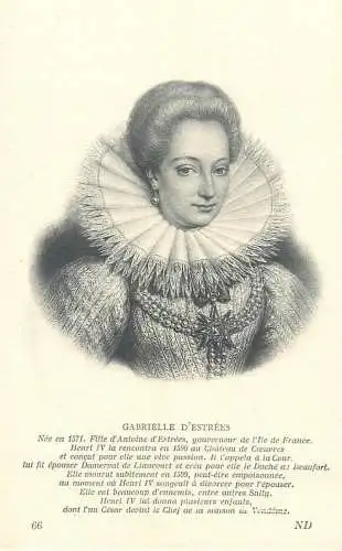 Royal family postcard Gabrielle d'Estrees daughter of Antoine d'Estrees