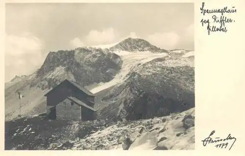 Austria Tirol Mayrhofen Hans Hruschka cabane mountain peak scene 1955 1179 m postcard