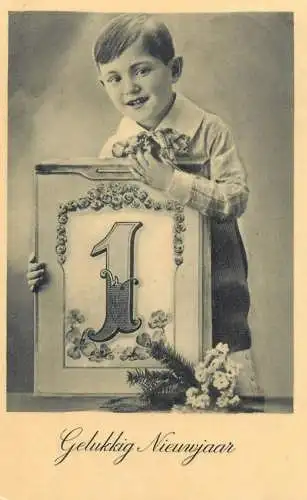 Postcard Netherlands children portraits Gelukkig Nieuwjaar January 1st