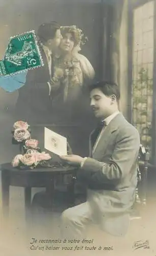 tender kiss on the cheek newlywed couple Postcard