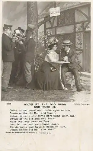 Postcard romantic idyll couple Down at the Old Bull and Bush music band serenade