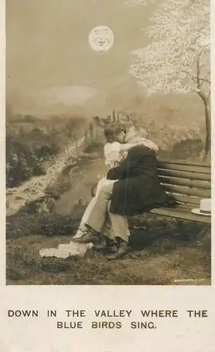 Postcard moonlight atmosphere romantic idyll couple kiss