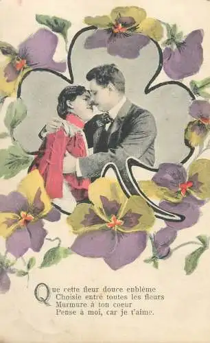 fantasy lovers couple idyll romance floral design Postcard